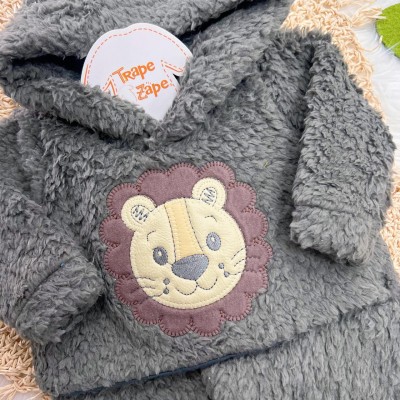 Macacão de Pelinho Sherpa Leão com Capuz - Grafite